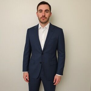 Reiss Napolean Suit Mens 40 34 Blue Plaid Wool Blend Blazer Trousers 2 Piece Set